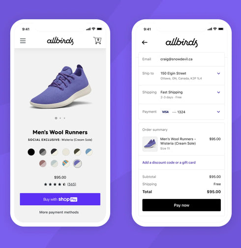Screenshot of Shopify's Shop App interface showing various retail features